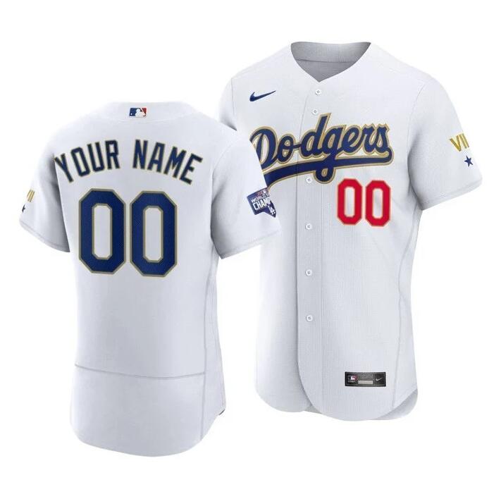 Men's Los Angeles Dodgers Active Player Custom 2021 White Gold Flex Base Stitched Jersey
